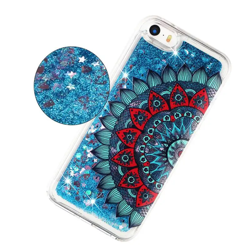 Case For iPhone 5 5s SE Protective Shell Glitter Shine Quicksand Flowing Liquid Flower Pattern Shockproof Back Cover Soft TPU |