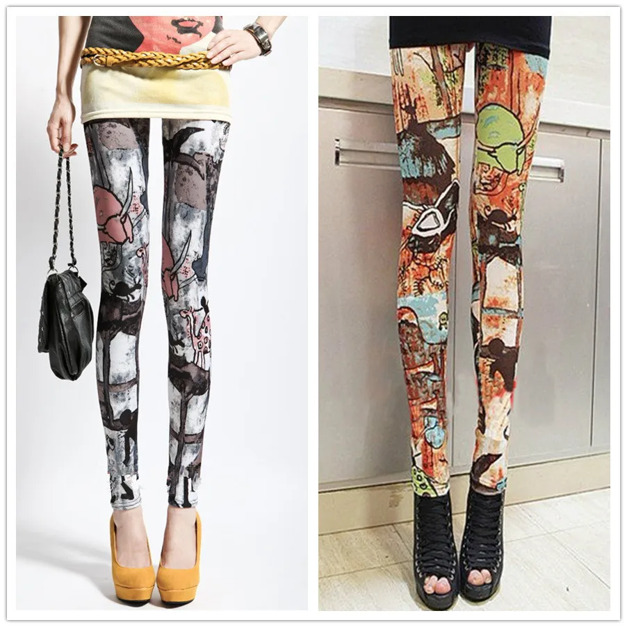 

Godier Women Comic Leggings Cartoon Printed Leggins high Stretch Girls Legging Punk Rock Leggin Disco Pants Evening Clubwear