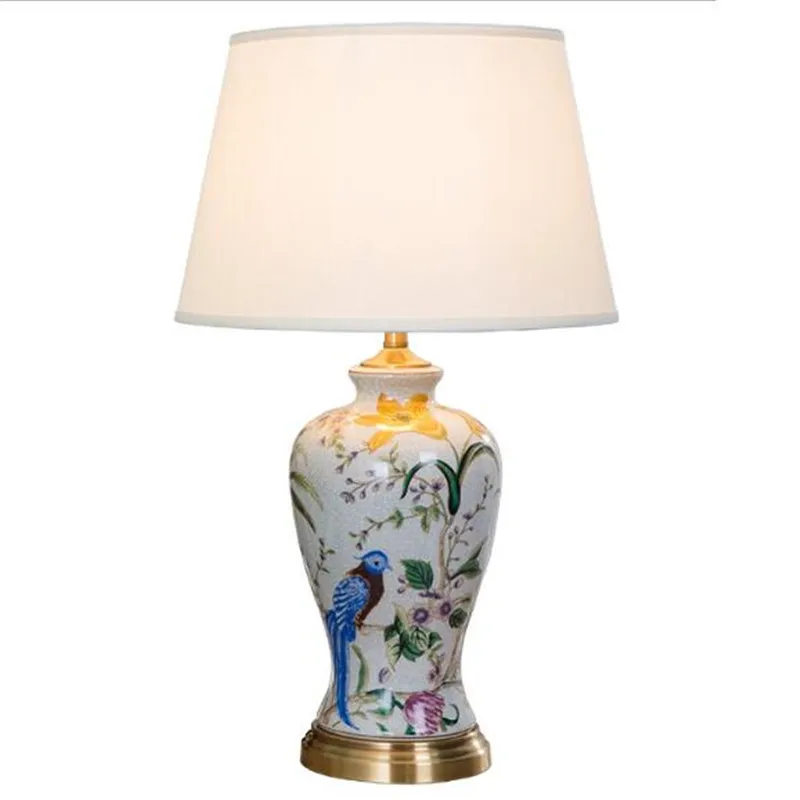 

Vintage Country Hand Painted Birds Chinese Ceramics Led E27 Table Lamp for Living Room Bedroom Bedside Wedding Deco H 63cm 2213