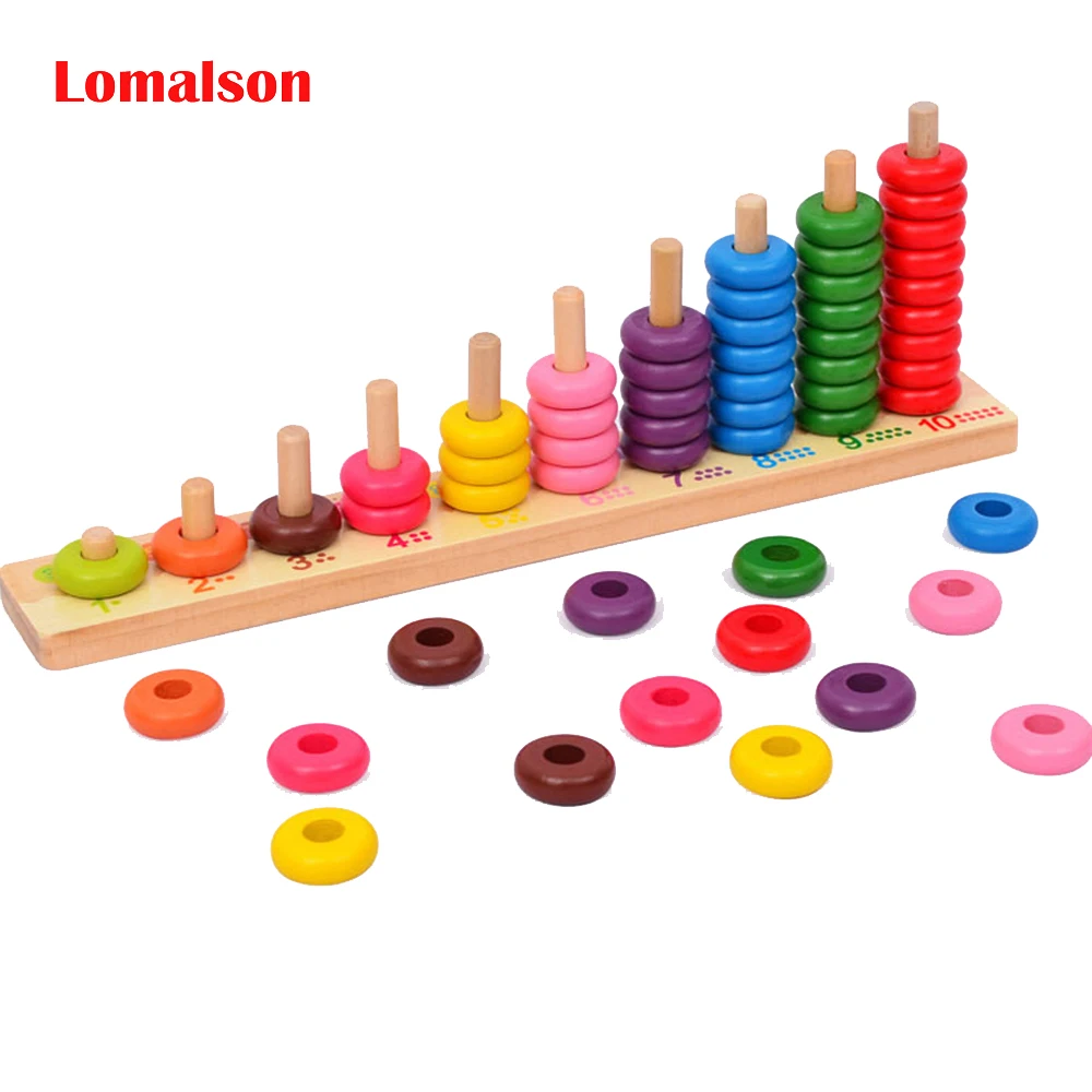 Деревянные красочные счетные цифры укладчик радужных шариков формы блоков