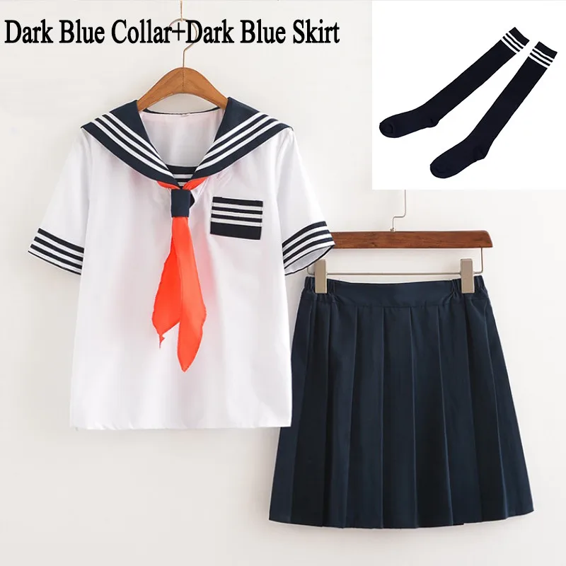 Set A With Sock JK японская школьная форма моряка модная школьная форма для косплея, костюм для девочек S-XL - Цвет: Set A With Sock
