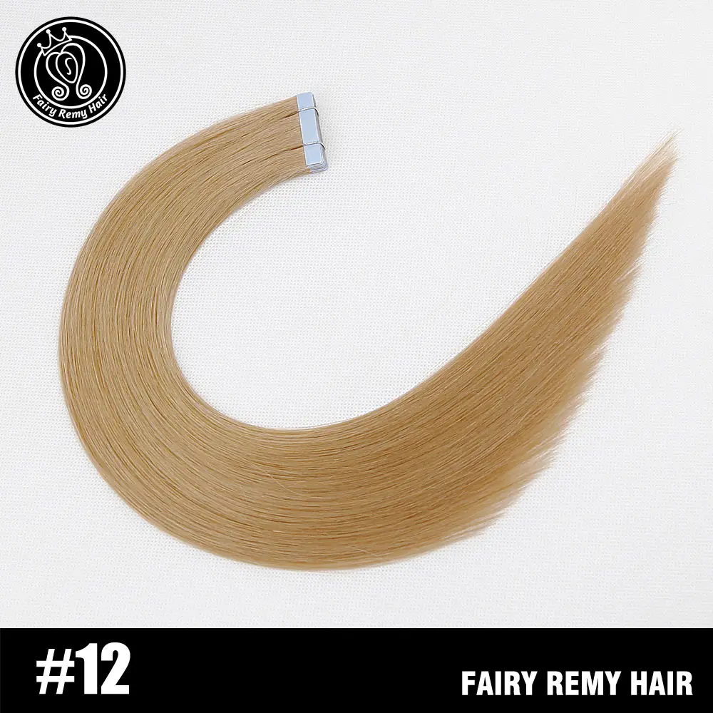 #12 Сказочные волосы remy на ленте, человеческие волосы для наращивания, 18 дюймов, натуральные волосы с неповрежденной кутикулой, на Клейкой Ленте, искусственная кожа, пряди для наращивания, невидимые, 40 г - Цвет: #12