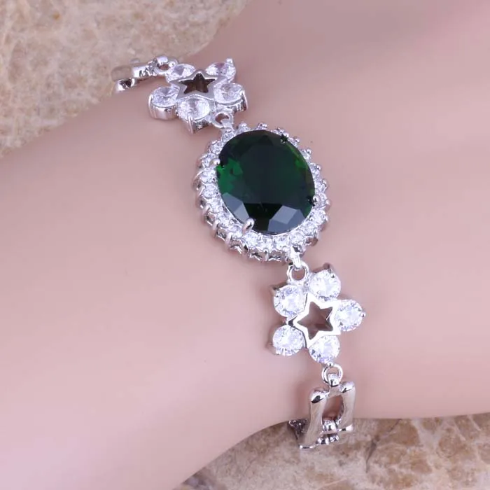 Небесно зеленый/белый кубический цирконий посеребренный браслет цепочка 7 8