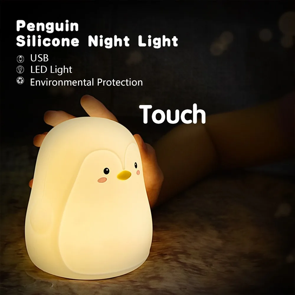 Cute Penguin Night Lamp Cartoon LED Lampara Toys Light For Children Touch Baby Lampka Nocna Dla Dzieci Veilleuse Enfant | Лампы и