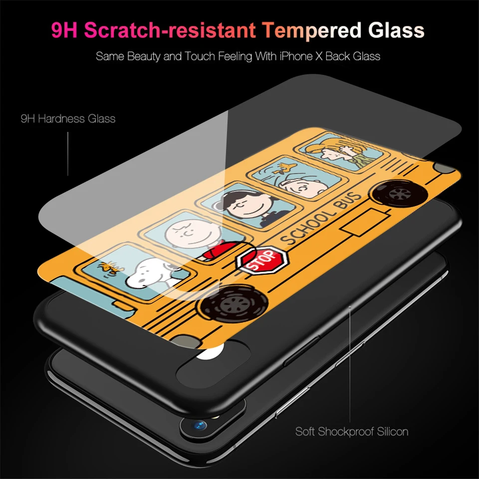Популярные весело желтый цвет автобус закаленное стекло для iPhone X 8 7 6 S плюс