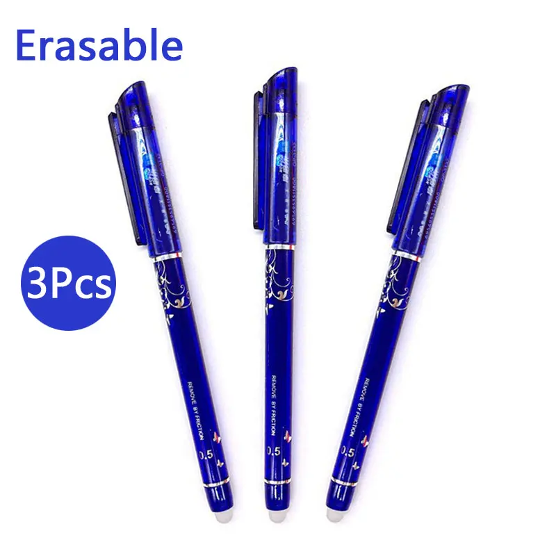3pcs blue 0,5 мм 3 шт./компл. стираемая ручка синий/черный/красный стержень со стираемыми чернилами чернила гелевая ручка 4 цвета для детских подарков для школы - Цвет: 3pcs blue