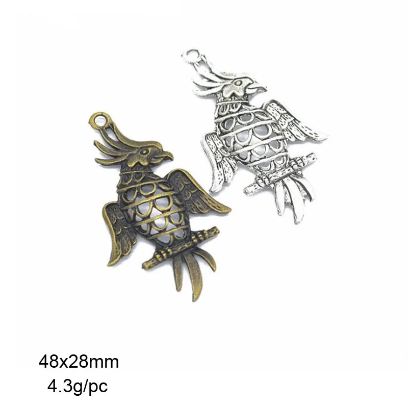 

25pcs 48x28mm Tibetan Silver/ Bornze Plated Parrot Charms Pendants For Bracelet Necklace Jewelry Making DIY Handmade Craft