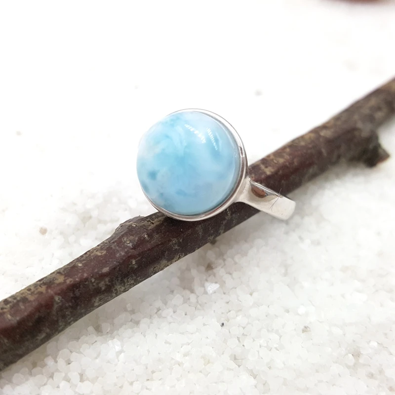 LiiJi драгоценный камень натуральный Caribbean Blue Larimar 925 пробы Серебряная круглой формы Винтажное кольцо с регулируемым размером для мужчин и женщин