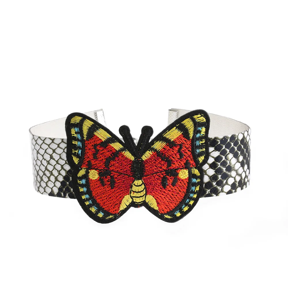 1 Pcs Cute Butterfly Embroidery Chokers Necklace Fashion Snakeskin Grain Statement Bib Chunky Women Gift Collar Choker | Украшения и