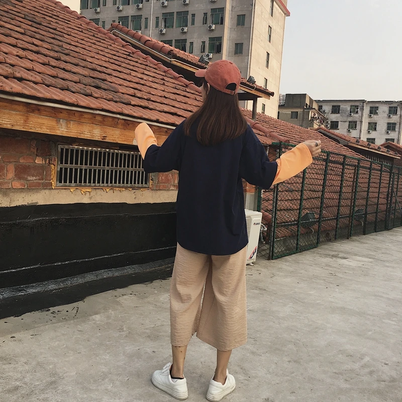 Корейский ulzzang женский Harajuku bf футболка с длинными рукавами Корейская версия свободная ins вышитая надпись GD футболка Топы футболки