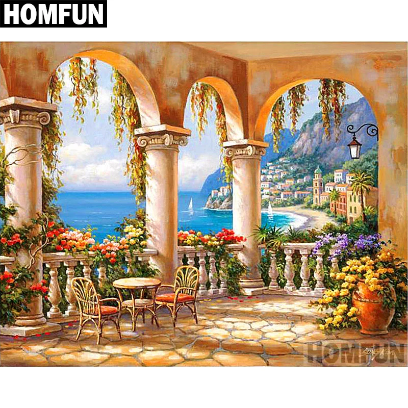 

HOMFUN Full Square/Round Drill 5D DIY Diamond Painting "Seaside scenery" Embroidery Cross Stitch 5D Home Decor Gift A06746