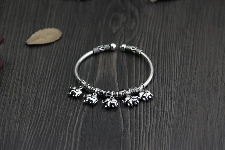 Женский браслет с шармами в виде слона из серебра 925 пробы|Гибкие и жесткие