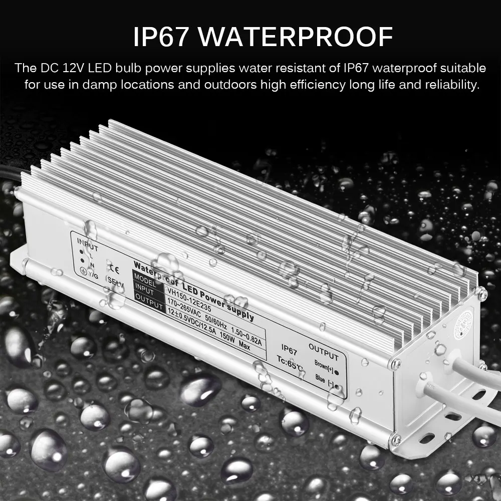 Светодиодный трансформатор 150 Вт 60 драйвер 220 В до 12 в источник питания IP67
