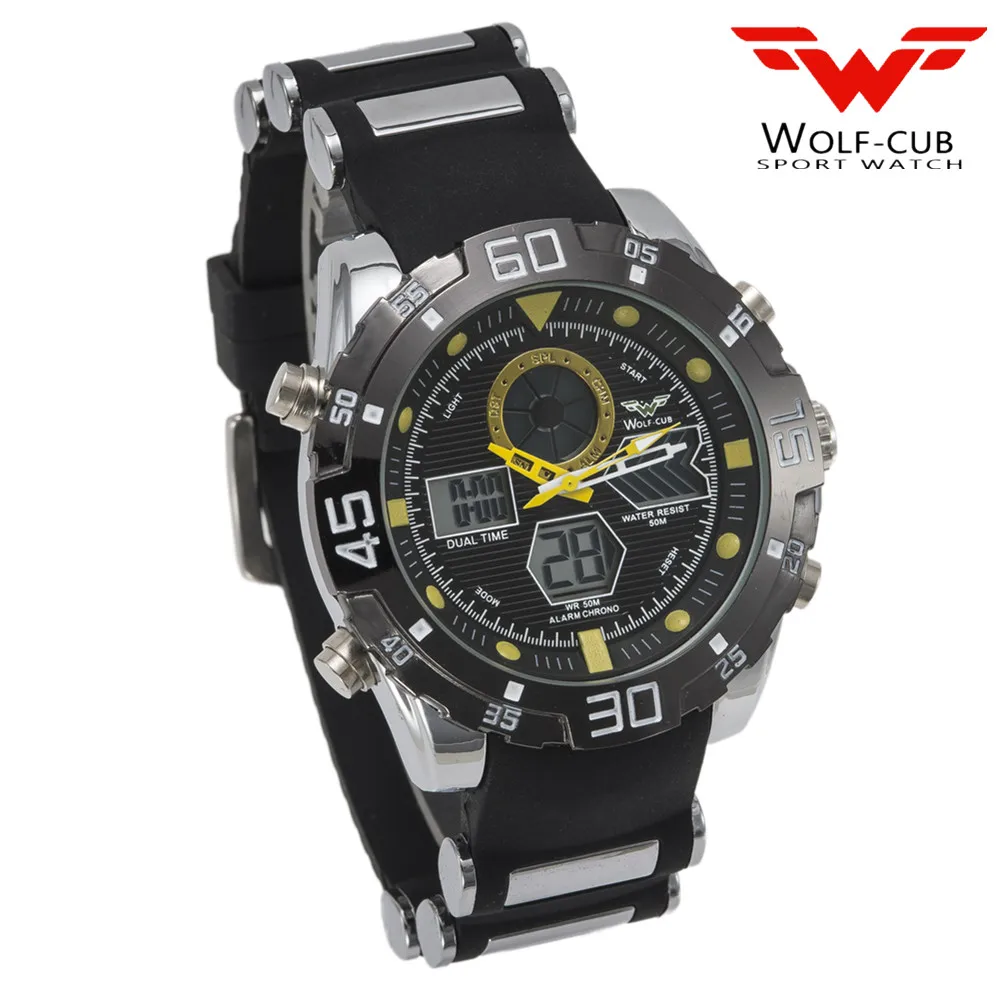 Спортивные часы бренда Auto со светодиодной индикацией даты и дня черный синий