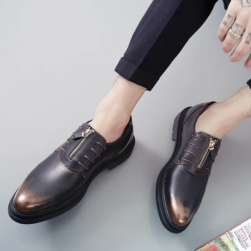 Мужские туфли на плоской подошве коричневые повседневные кожаные в британском