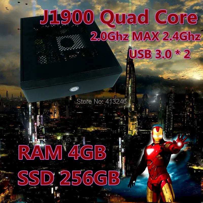 Мини ПК 4 Гб RAM 256 ГБ SSD четырехъядерный WIN7 8 10 WIFI RJ45 компьютер celeron j1900 CPU Настольный