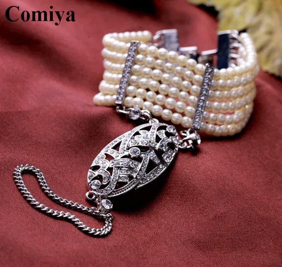 White color pearl bracelet with imitation diamond crystal pendant bangles luxury romantic wedding jewelry gift | Украшения и