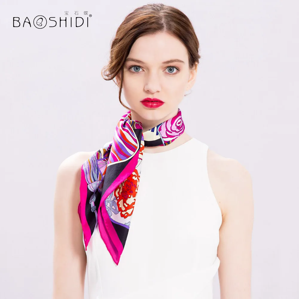 

[BAOSHIDI]100% Silk Scarf Women, Mini Square Fashion Neck Scarves, Luxury Bran Silk Handkerchief, Spring Summer Scarfs for Lady
