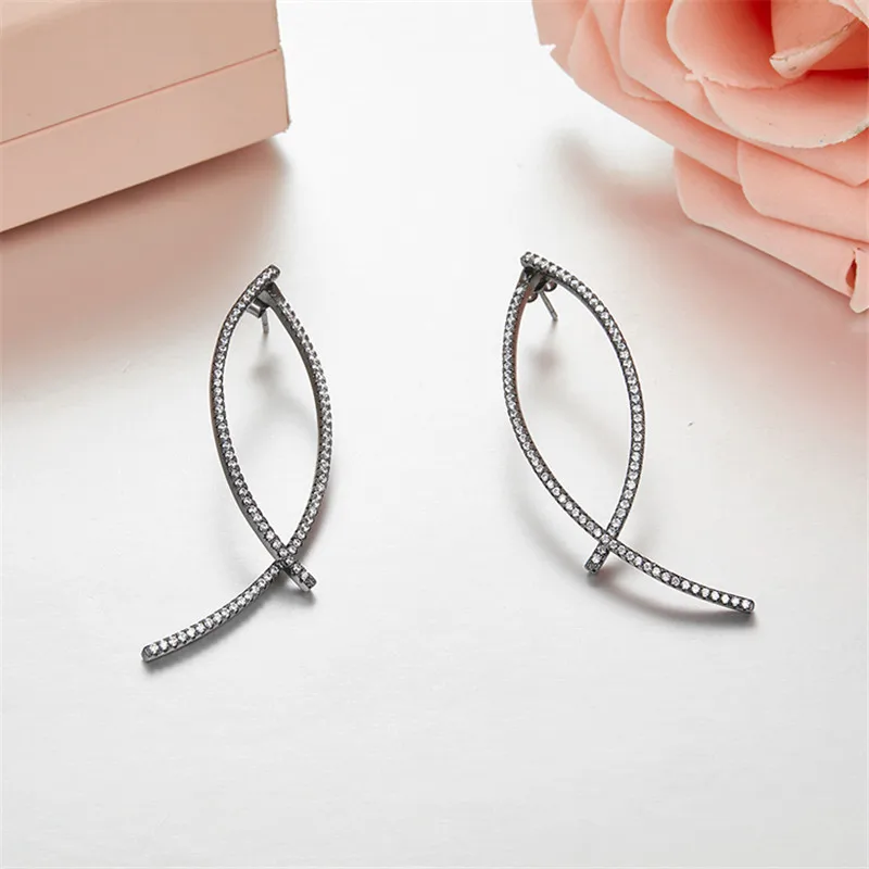 SLJELY 925 Sterling Silver Lines Earrings Micro Pave Full Cubic Zirconia Stones Asymmetry Geometric Women Brand Jewelry | Украшения и