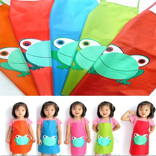 

Child Childrens Waterproof Apron Cartoon Frog Printed Painting Cooking Craft Art