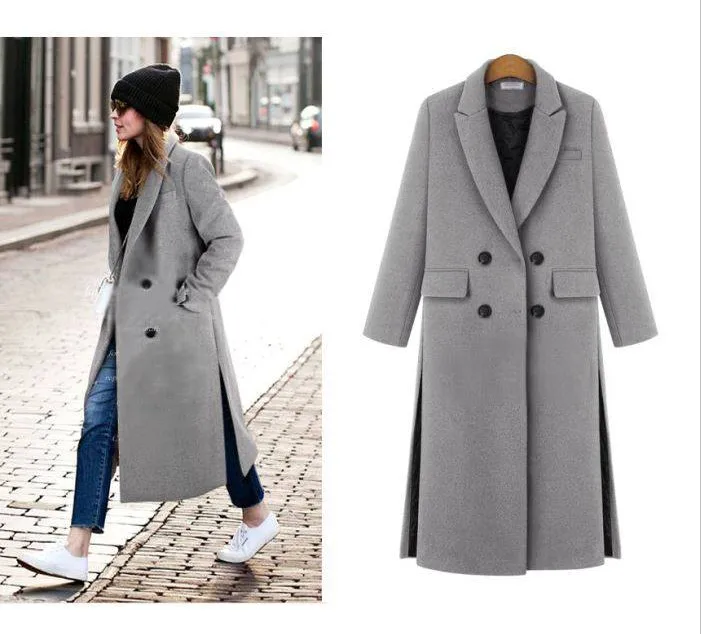 

Abrigos mujer UK 2021 Women Fall / Winter Simple Notched lapel Woolen Cashmere Long Coat Female Overcoat Manteau femme