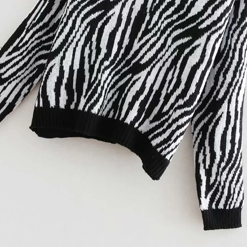 Wonder 2018 new autumn Vintage Zebra Pattern Short Knitted Sweater O Neck Long Sleeve Animal Print Pullovers Casual Pull Femme | Женская