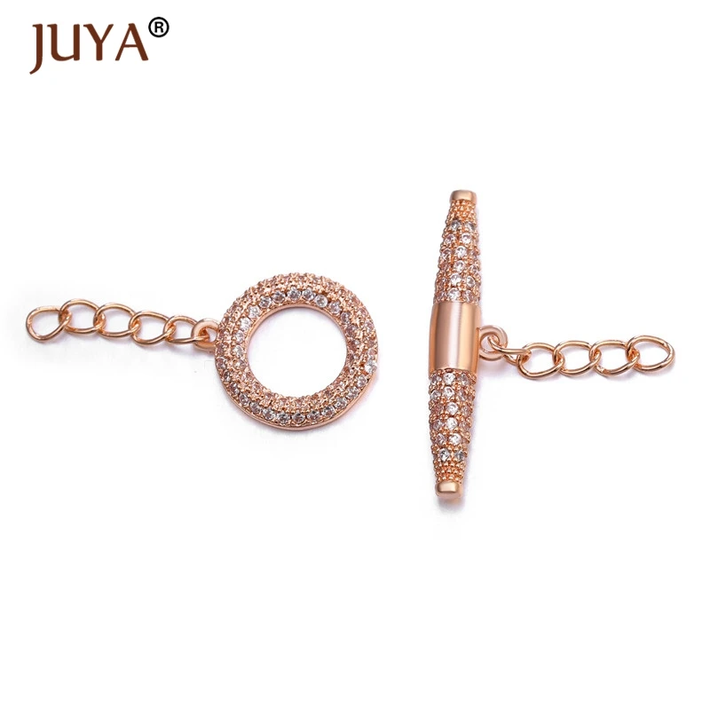Rose gold Juya Фурнитура для бижутерии Роскошные ААА Цирконий замочек украшения в виде звездочек круг Застежка OT для Аксессуары для ювелирных изделий - Цвет: Rose gold