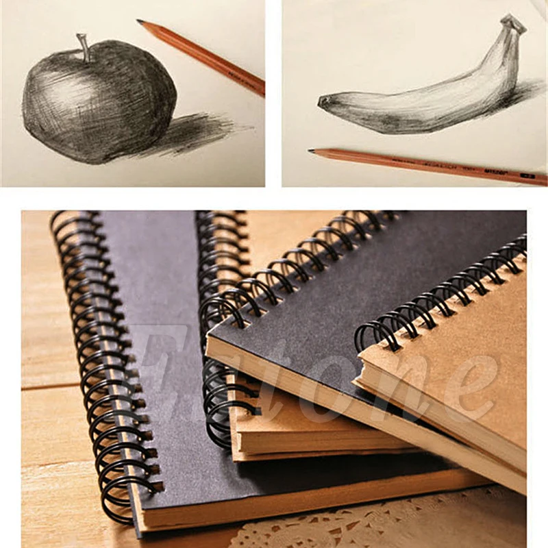 

Retro Spiral Bound Coil Sketch Book Blank Paper Kraft Sketching Paper New