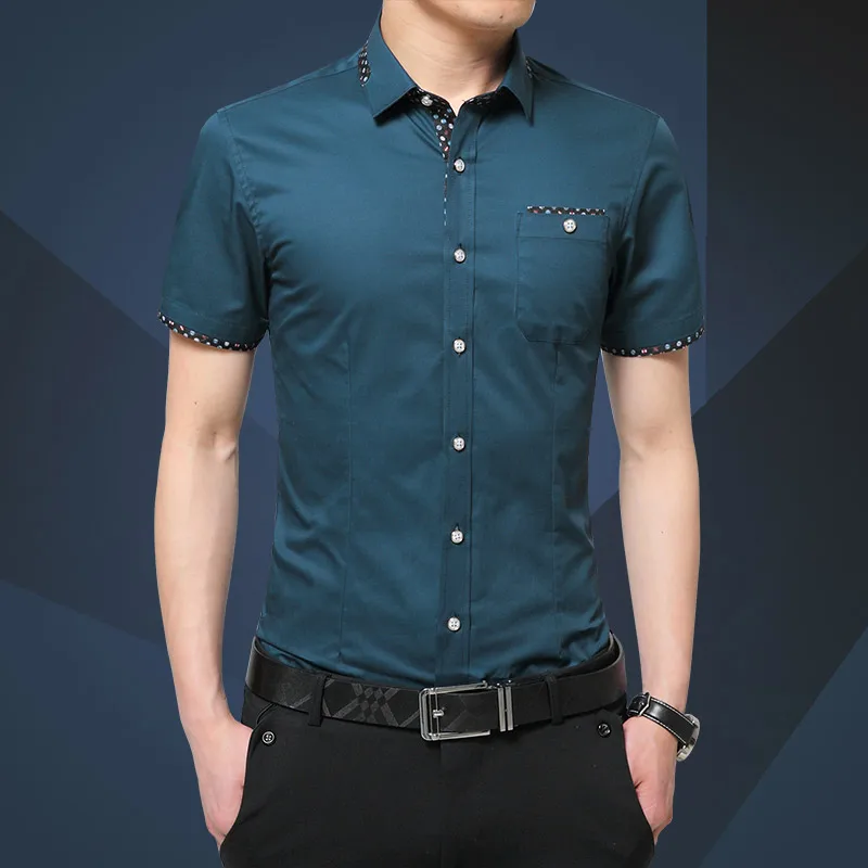2019 New Arrival Brand Men's Summer Business Shirt Short Sleeves Turn-down Collar Tuxedo Shirt Shirt Men Shirts Big Size 5XL