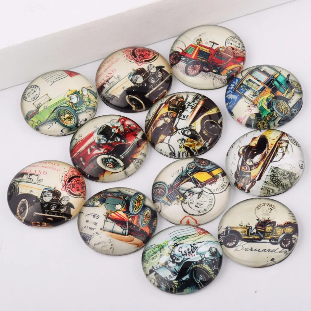 

reidgaller handmade mixed vintage car photo round glass cabochons 10mm 12mm 14mm 18mm 20mm 25mm diy cameo jewelry findings