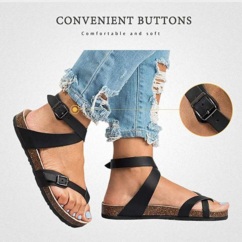Женские сандалии на плоской подошве с пряжкой Нескользящие дышащие для пляжа