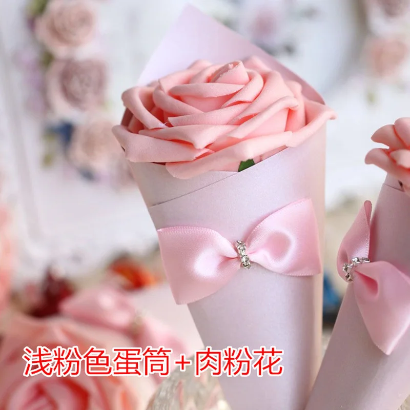 M19 Light Pink 20 шт./лот, романтическая коробка для конфет с мороженым, тюбик для яиц, розовая коробка для конфет, Подарочная коробка с цветком и бантом, шикарная модная свадебная Декорация - Цвет: M19 Light Pink