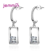 new fashion korean style women wedding 925 sterling silver geometric design metal cubic zircon stud earrings ear jewelry