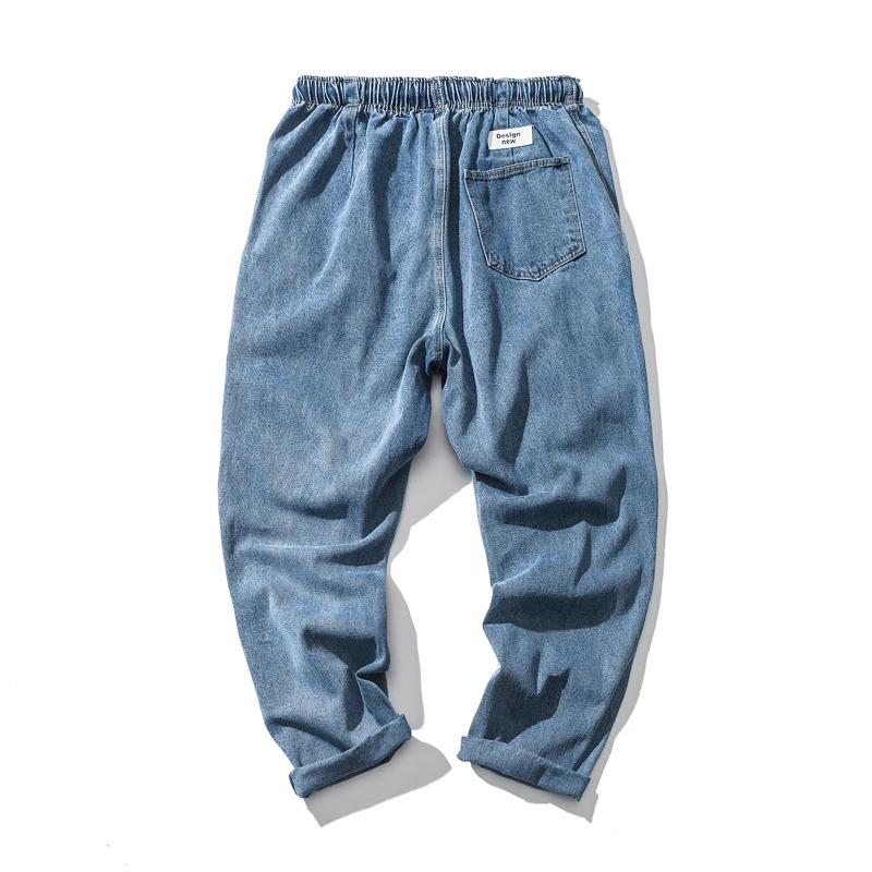baby blue Новые мужские корейские стильные широкие джинсы с эластичной талией, одноцветные штаны высокого качества, Свободные повседневные модные брюки M-2XL - Цвет: baby blue
