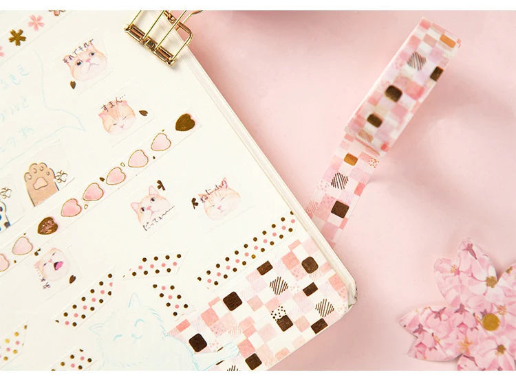 Kawaii Sakura Cat серия декоративная клейкая лента золотой штамп васи лента DIY Скрапбукинг маскирующая лента школьные офисные принадлежности