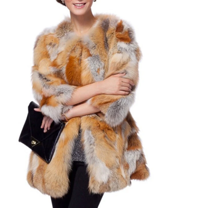 Женская длинная шуба из натурального меха трендовая 100% красного лисьего TFP727|genuine