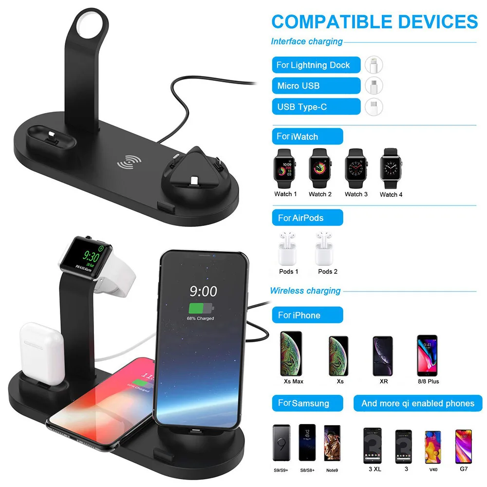 Беспроводное зарядное устройство 10 Вт Qi для iPhone 11 X XS XR 8 Samsung S10 S9 Type C USB док станция