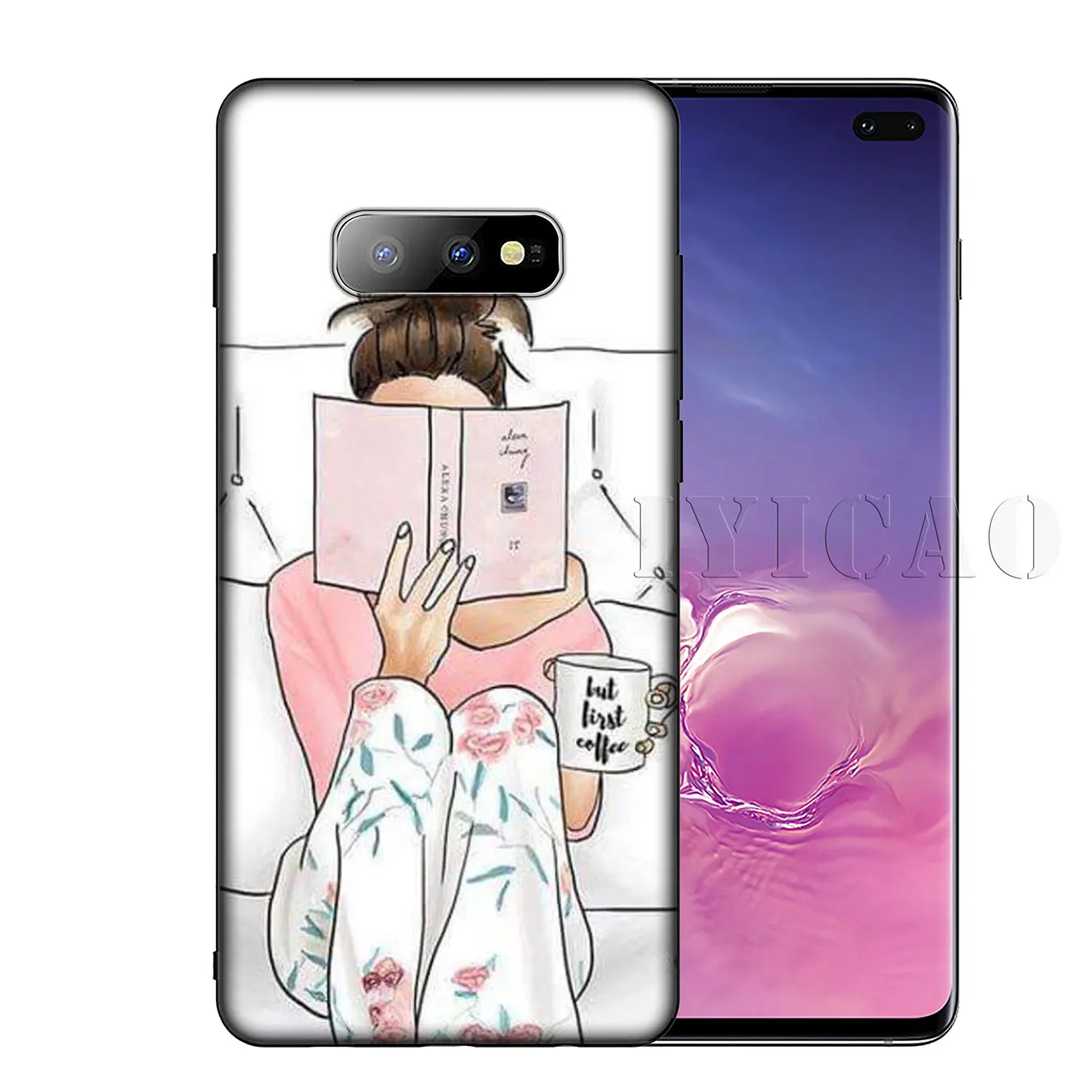 Ok But First Coffee Book Girl Soft Silicone Phone Case for Samsung Galaxy S20 Ultra S10 Lite S9 S8 Plus S6 S7 Edge S10e |