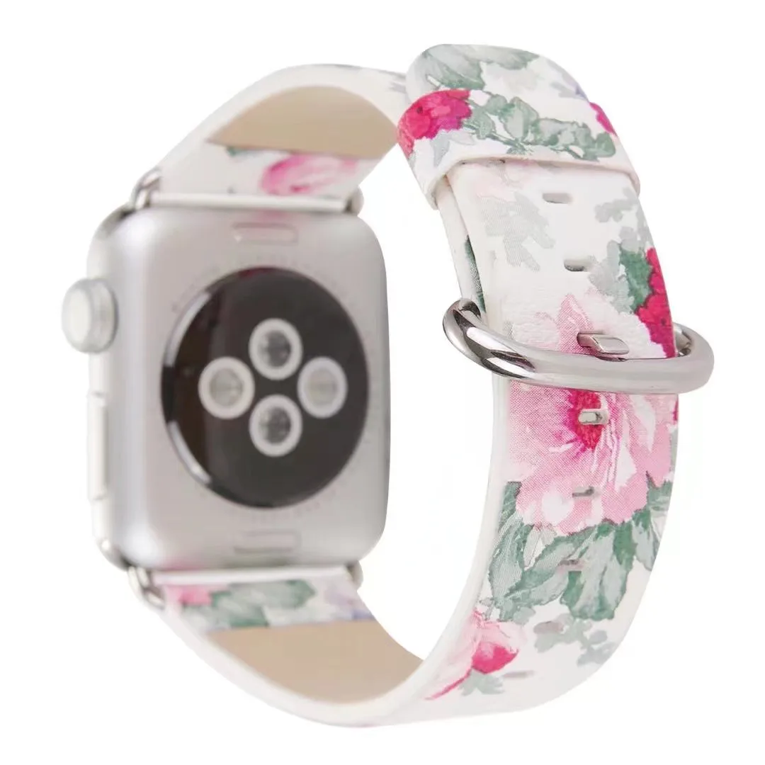 Цветок кожаный браслет для часов Apple Watch Series 5 4 3 2 1 ремешок 44/42 мм 40 38 и нержавеющая
