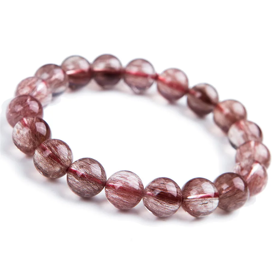 

10.5 мм Натуральная Бразилии Натуральный Красный Кристалл Кварца Браслеты для Для женщин роковой Шарм стрейч Круглый браслет из бисера