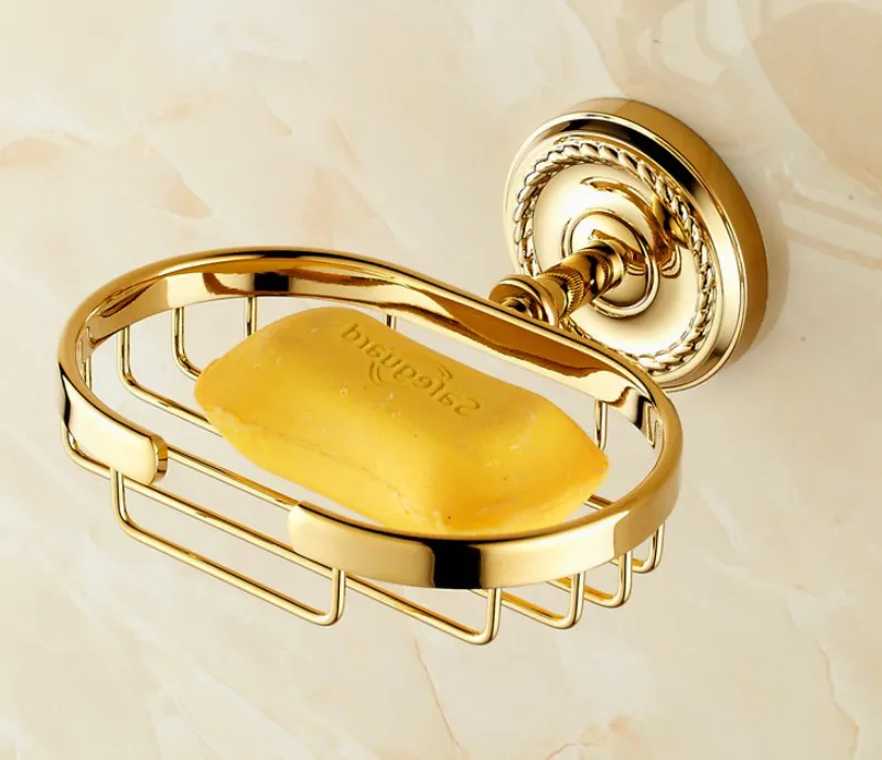 

Bathroom Accessory Luxury Polished Gold Color Brass Wall Mounted Bathroom Soap Basket Dish Holder mba607