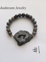 pave crystal beads gray druzy agates larger druzy stone stretch bracelet