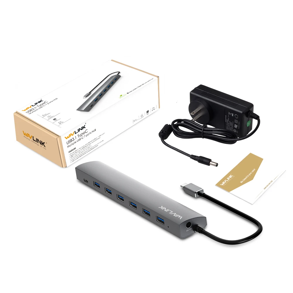 Высокоскоростной разветвитель на 7 портов с адаптером питания 5 В/6 А USB C hub