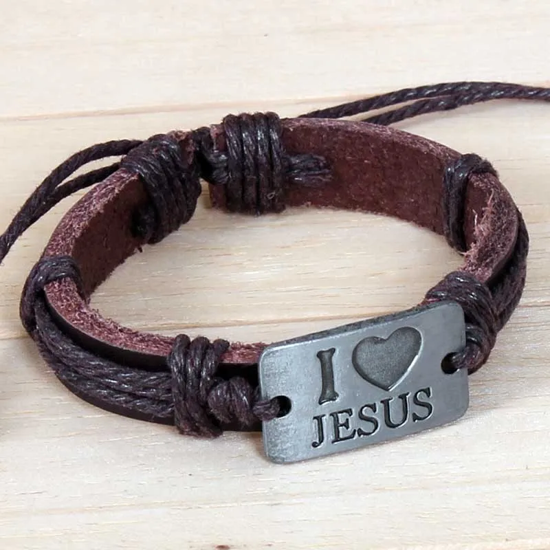 Кожаные браслеты с брелоками I Love Jesus браслеты-манжеты бусинами модные для женщин