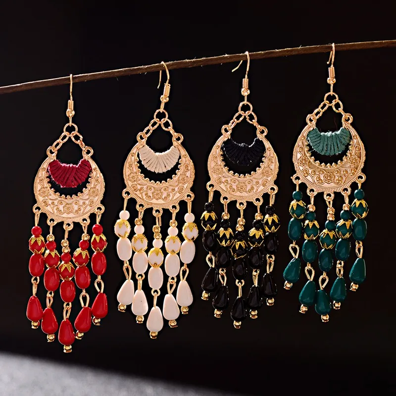 2019 винтажный этнический богемный белого бисера серьги jhumka с геометрическим