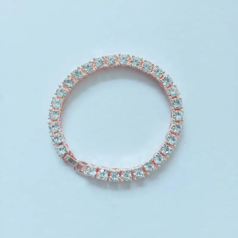 rose gold Браслет из кубического циркония в стиле хип-хоп с украшениями, теннисные браслеты-Цепочки, женские и мужские, 1 ряд, 5 мм, цепочка-звено, ювелирное изделие, золото, серебро, черный - Окраска металла: rose gold
