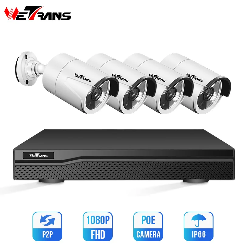Wetrans система безопасности POE 1080P IP камера 4CH NVR комплект CCTV 2MP открытый ночное