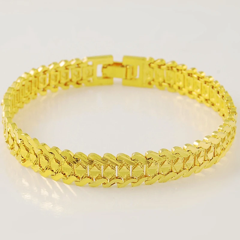 

Wrist Band Chain Solid Yellow Gold Filled Womens Mens Bracelet Link Chain 18cm