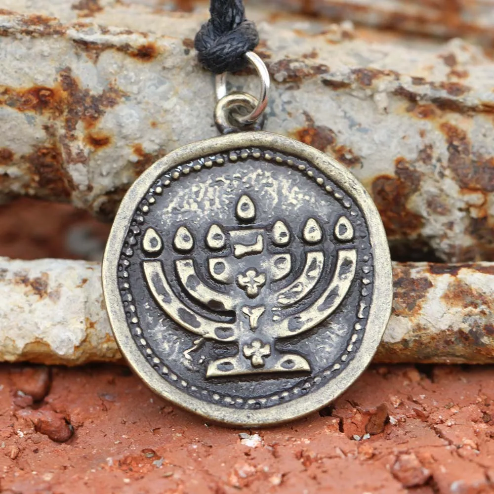 Tkuamigo мужское иврит ожерелье Ханука подвеска Menorah античная бронза Шалом Израиль