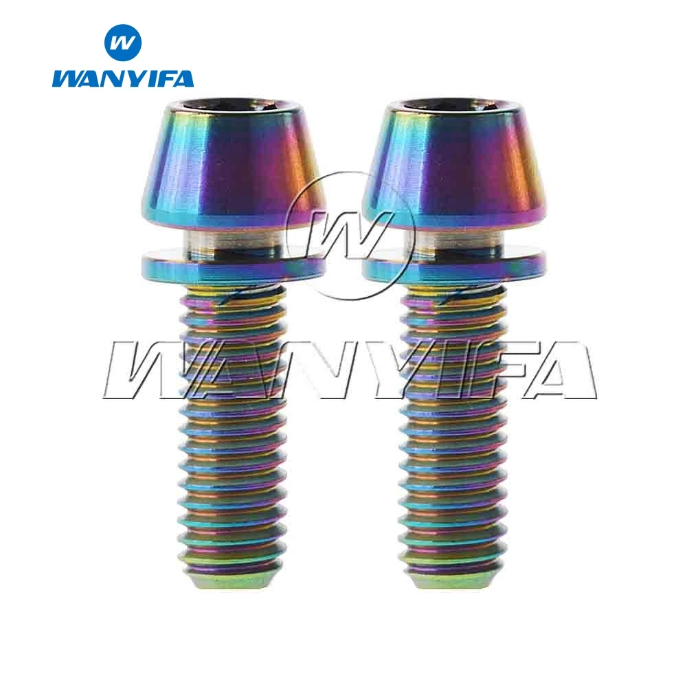 Rainbow Титановый "Wanyifa" Ti болты M5x16mm для Велосипедный вынос руля шестигранного конические головки болта с прокладками, 2 шт - Цвет: Rainbow